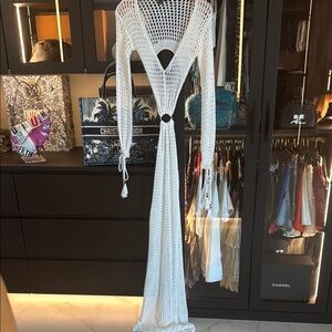Crochet white cut out maxi dress S
